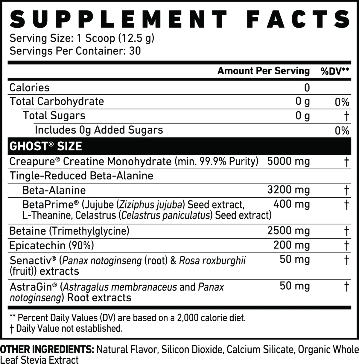Ghost Size Nutritional Information