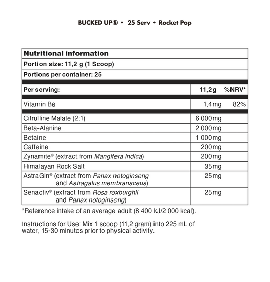 Bucked Up Pre Workout Nutrition Facts