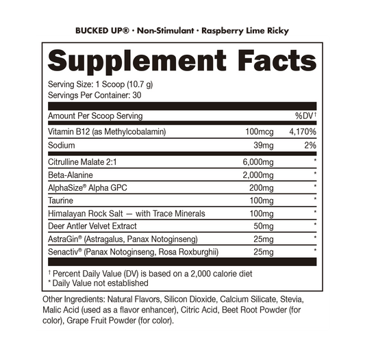 Bucked Up Non Stimulant Pre Workout Nutrition Facts