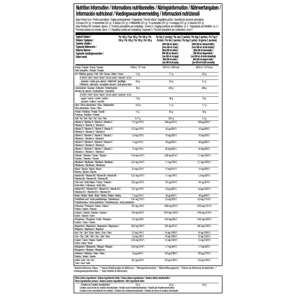 Muscletech Mass Tech Extreme Nutritional Facts