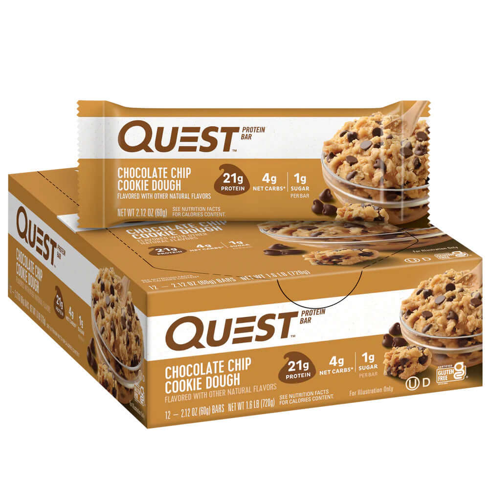 Quest Nutrition Bars Size: 12 x 60g Flavour: Choc Chip Cookie Dough