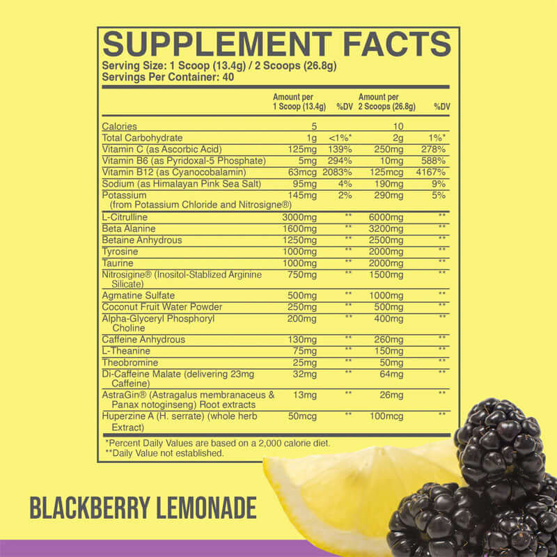 Raw Nutrition CBUM Thavage Blackberry Lemonade Nutrition Facts