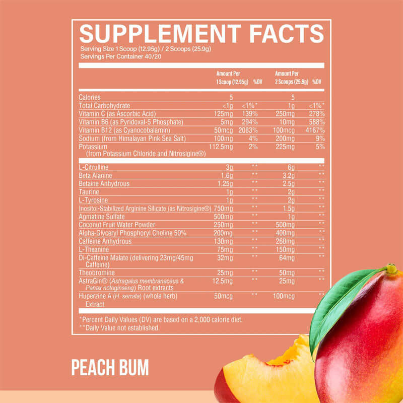 Raw Nutrition CBUM Thavage Peach Bum Nutrition Facts