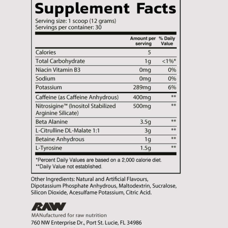Raw Nutrition Pre Extreme Nutrition Facts