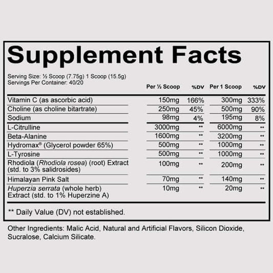 Redcon1 Total War Pump Nutrition Facts