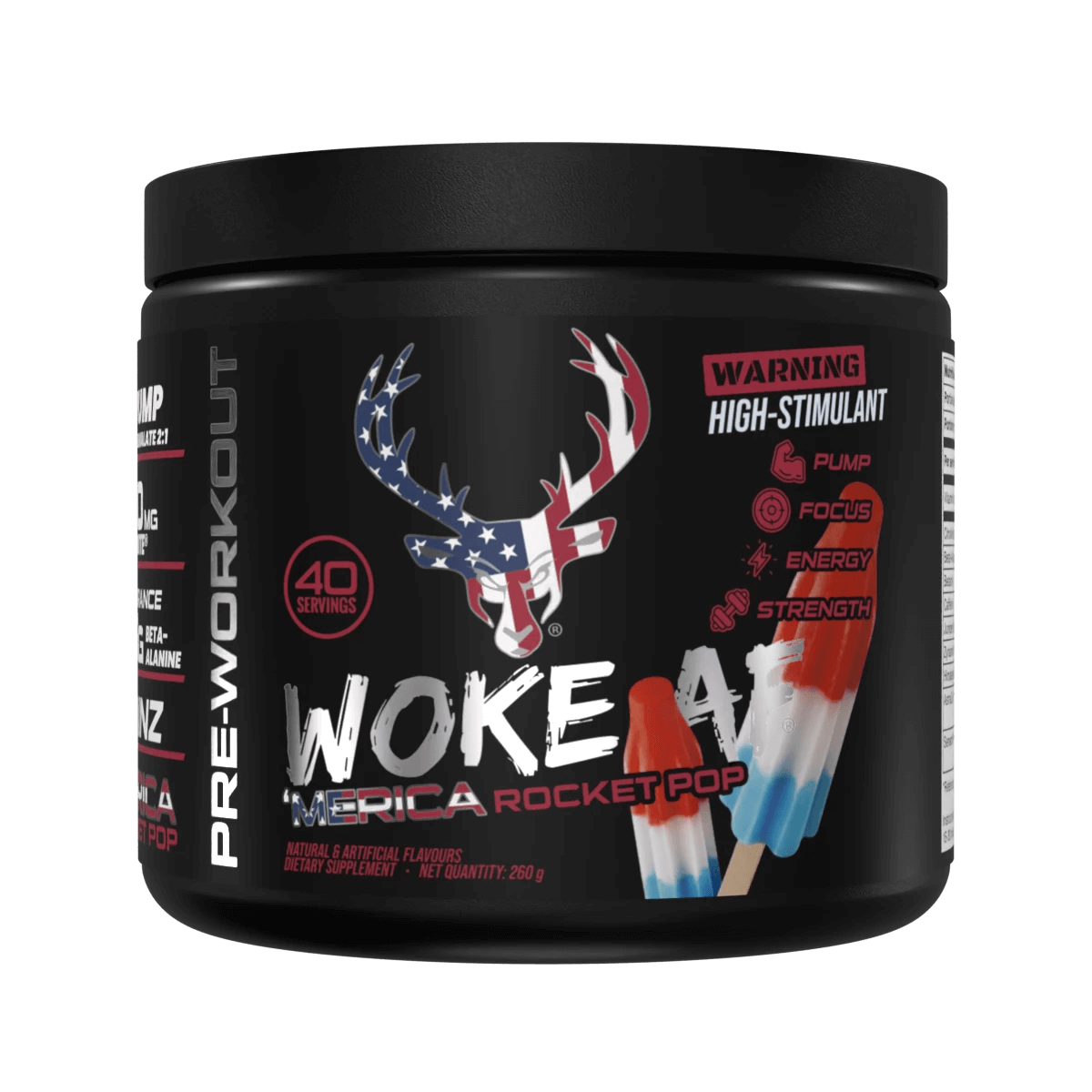 Bucked Up Woke AF Pre-Workout Gym Supplement Size: 40 Svgs Flavour: Rocket Pop